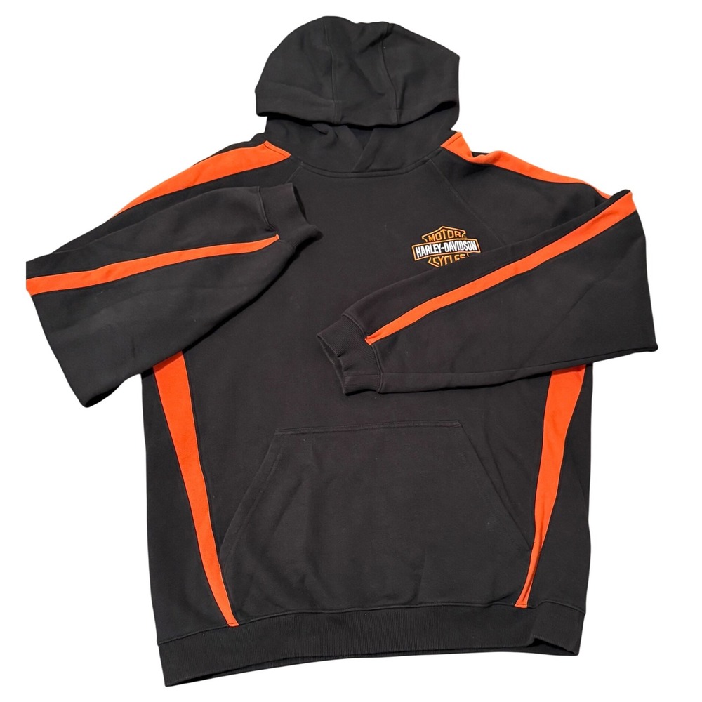 Motor‎ Harley Davidson Cycles Sport-Tek Hoodie Mens L Black Orange Pullover
